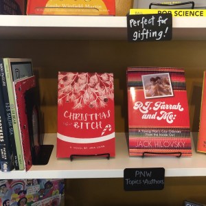 Photograph of a display shelf at Nook & Cranny Books in Seattle - displaying a copy of my friend Jack Lelko's book.