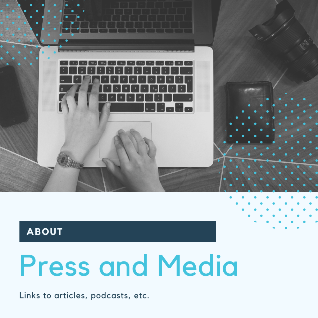 Image shows a laptop and hands typing from above. This image is a link to some of the press and media I've done.